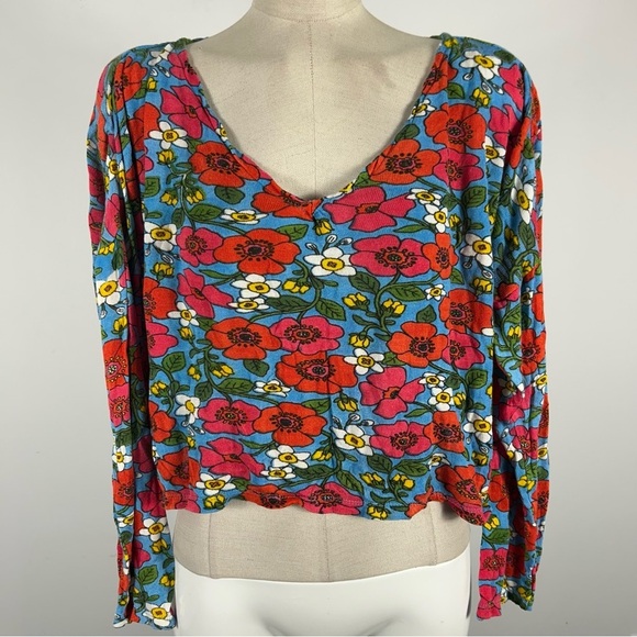❤️ COMPANIA FANTASTICA Floral V-Neck Long Sleeve Top S - Picture 3 of 12